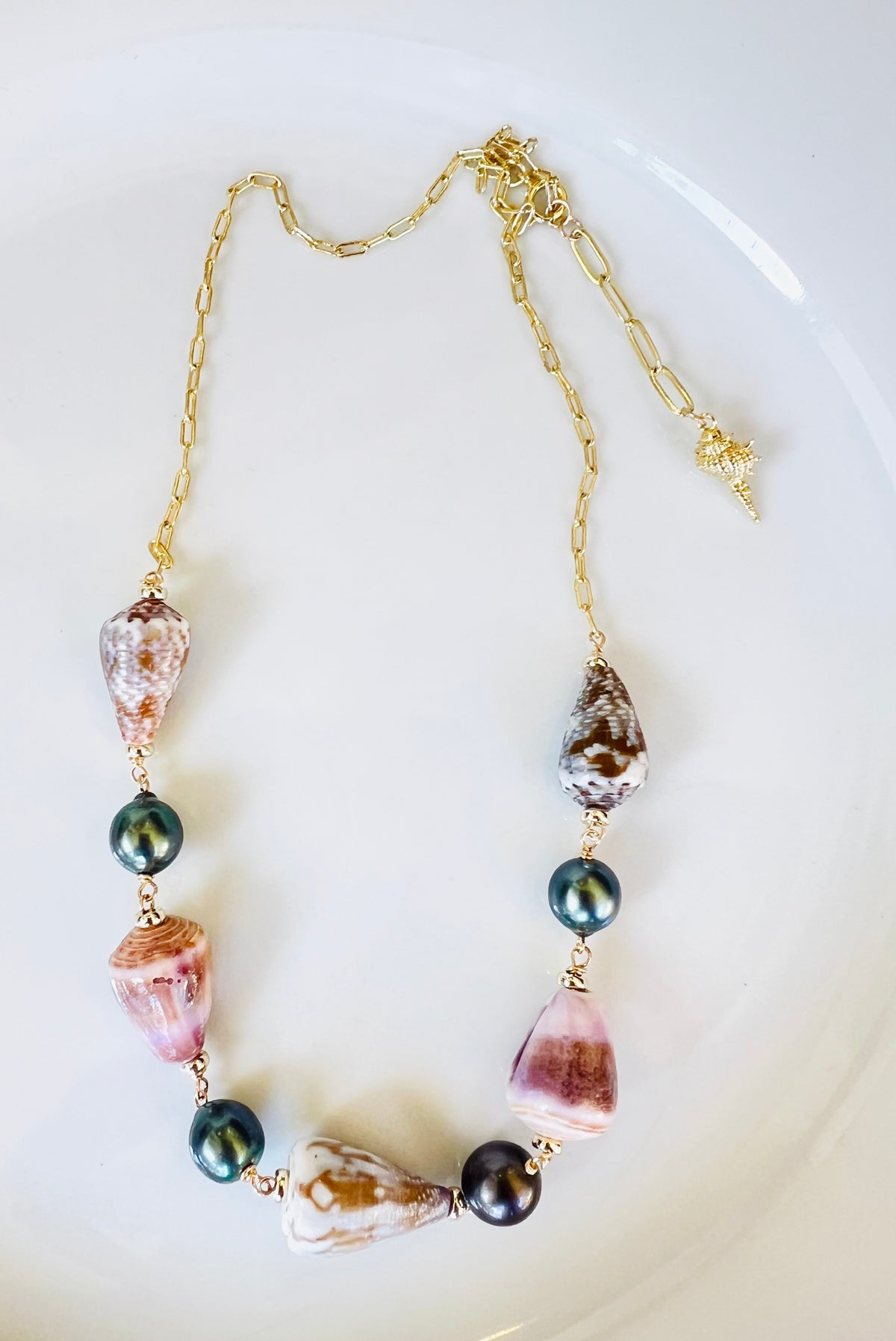 Autumn Cone Shell Paperclip Necklace