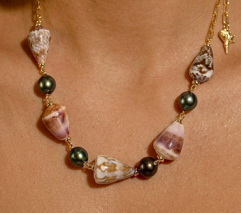 Autumn Cone Shell Paperclip Necklace