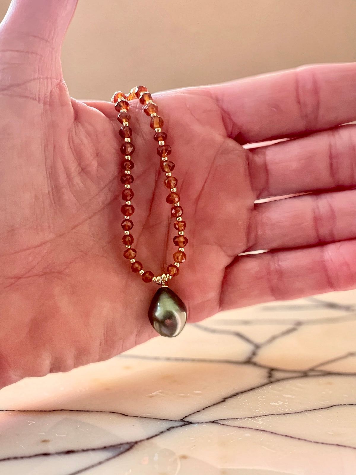 Tahitian & Hessonite Garnet Pendant Necklace