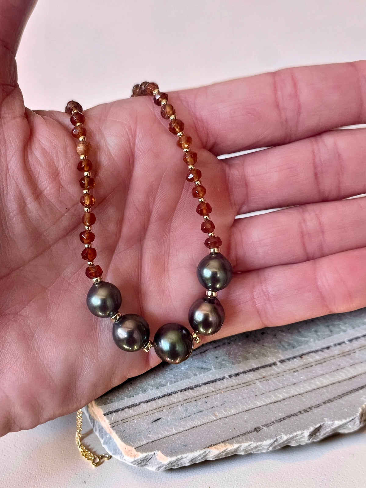 Tahitian & Hessonite Garnet Necklace