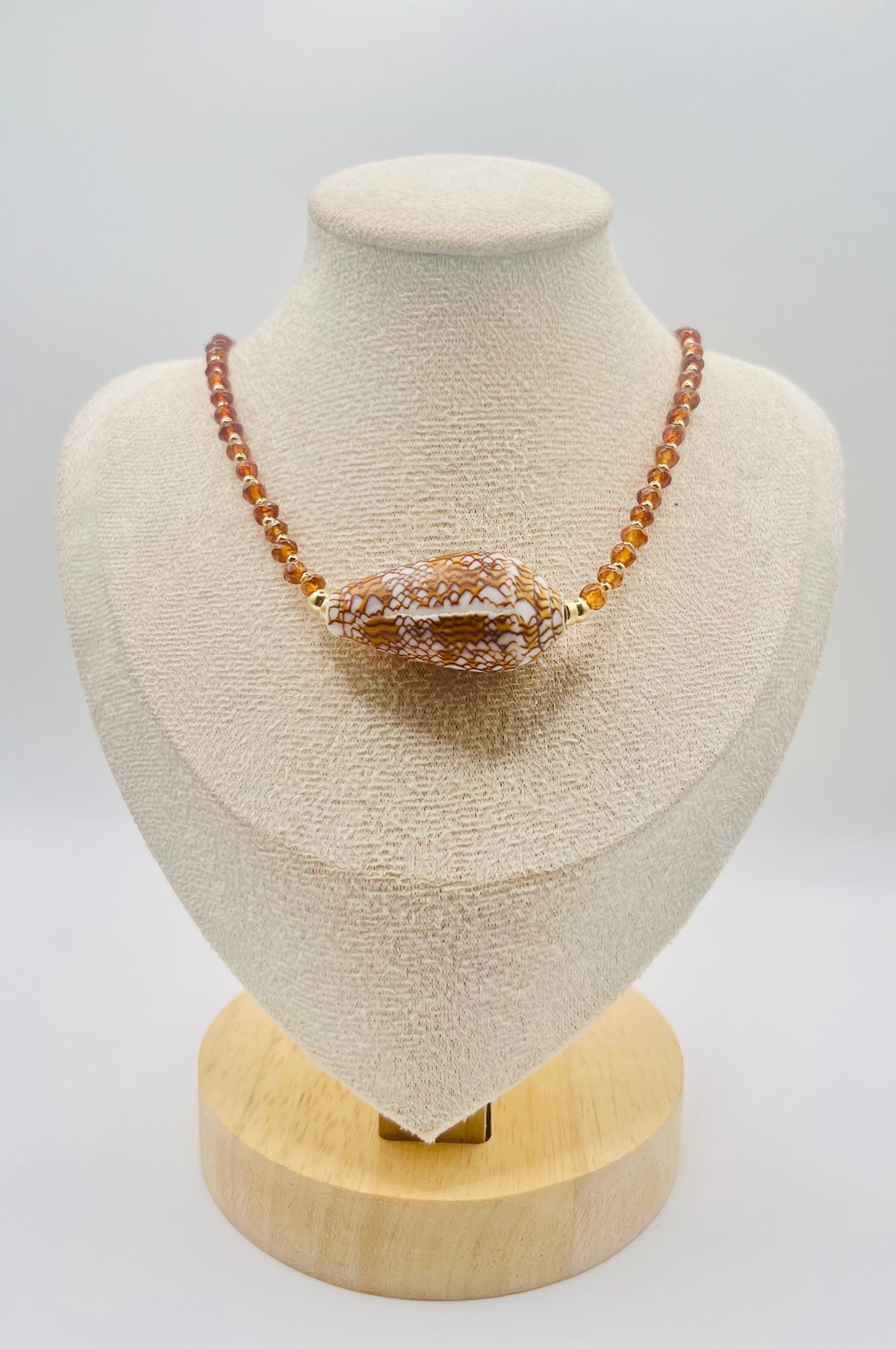 Textile Cone & Hessonite Garnet Necklace