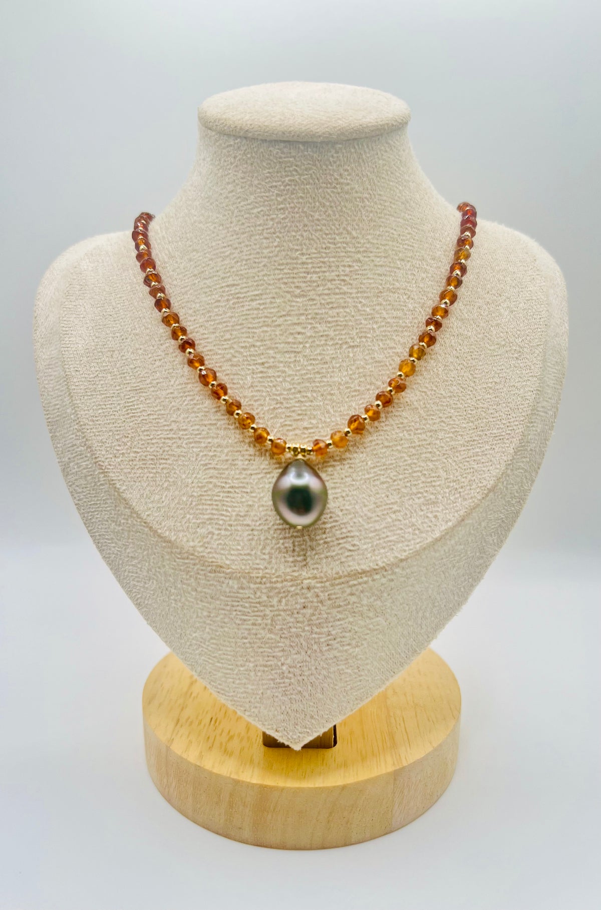 Tahitian & Hessonite Garnet Pendant Necklace