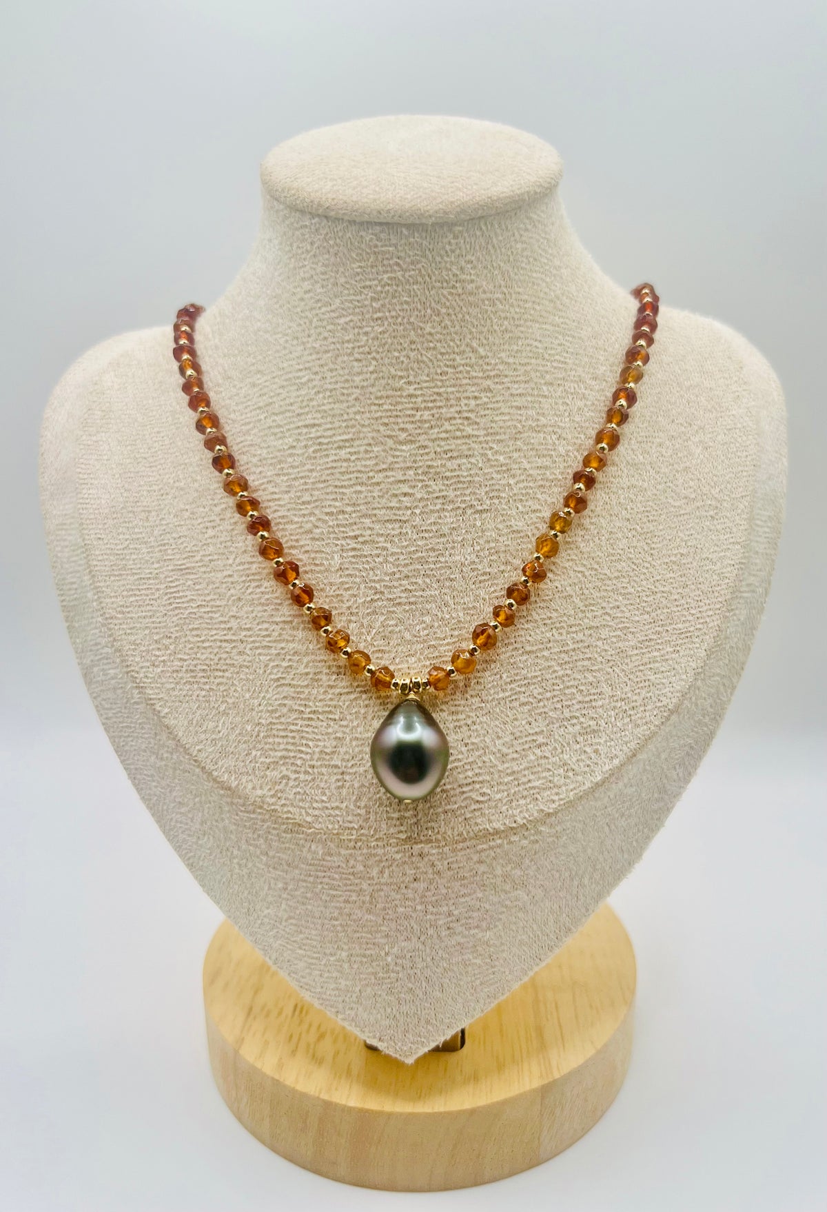 Tahitian & Hessonite Garnet Pendant Necklace