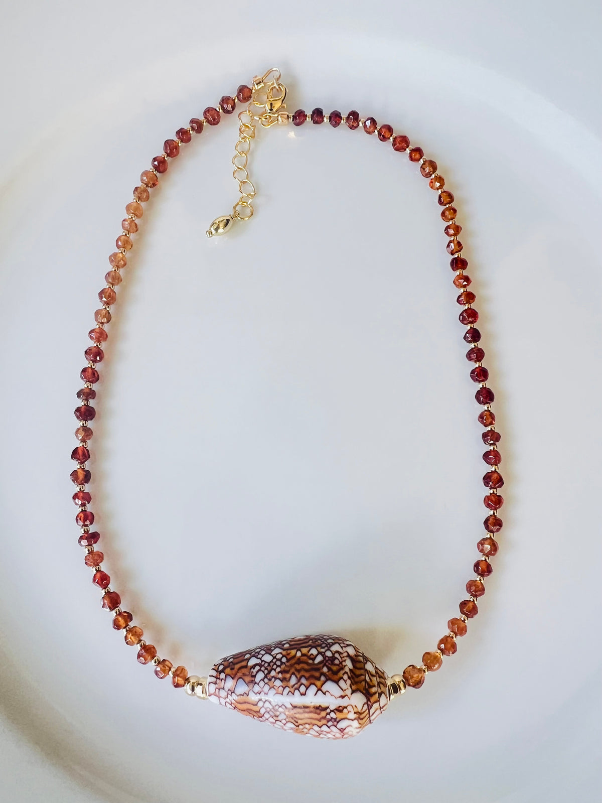 Textile Cone & Hessonite Garnet Necklace