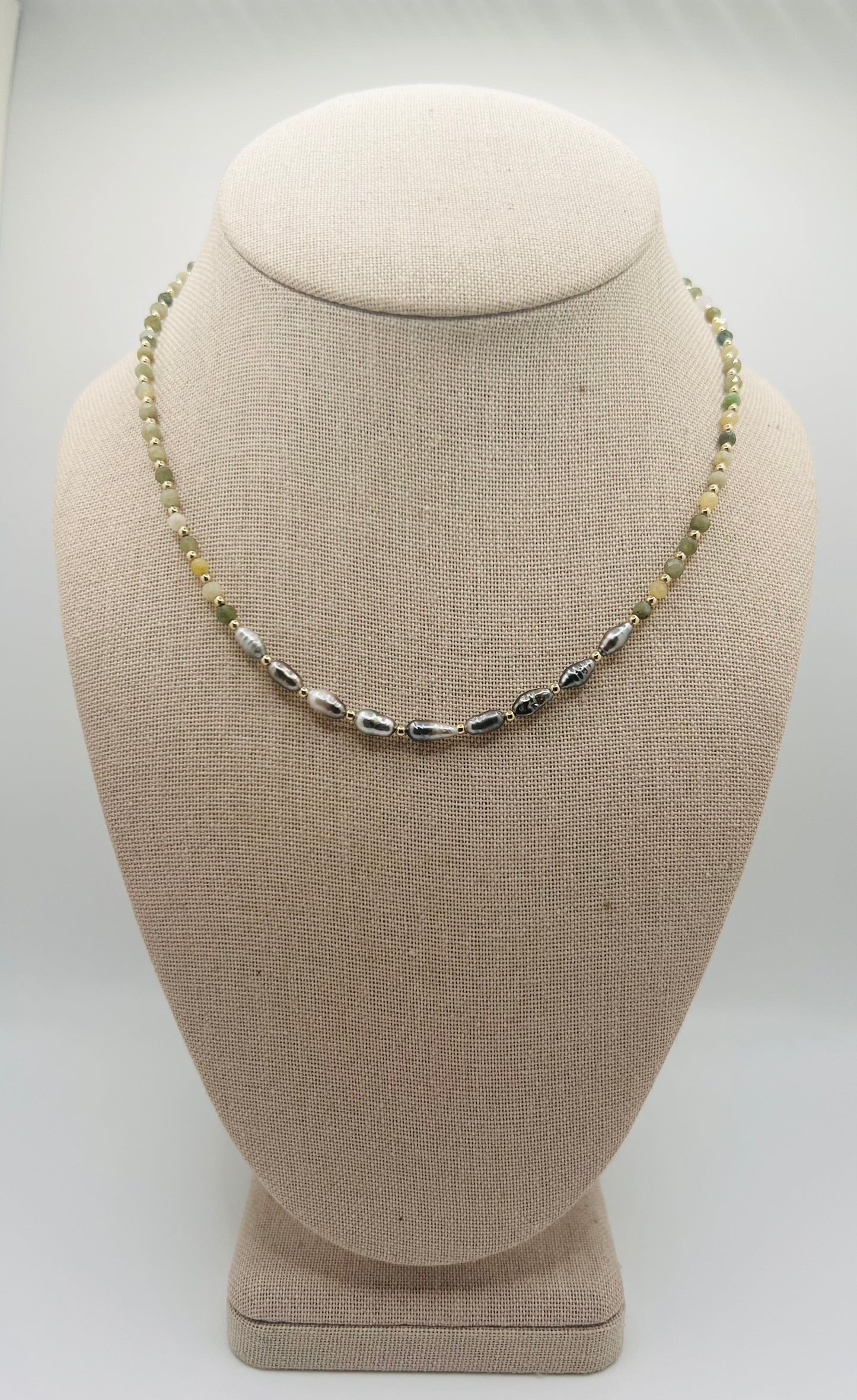 Tahitian Keshi & Jade Necklace