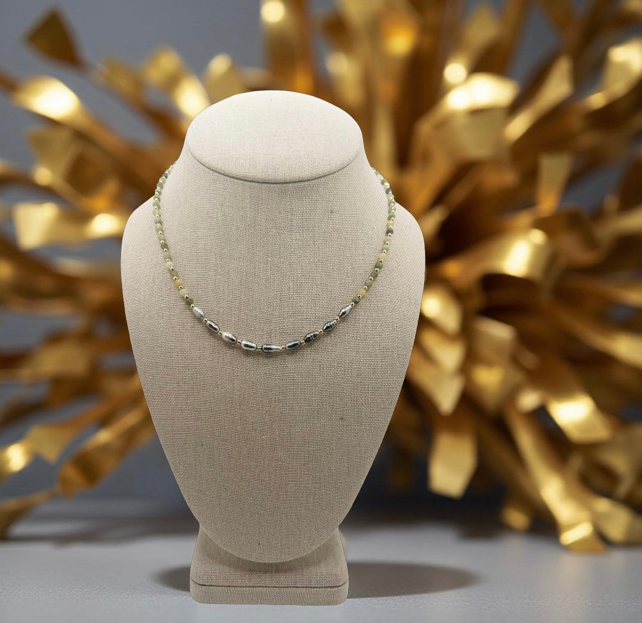 Tahitian Keshi & Jade Necklace