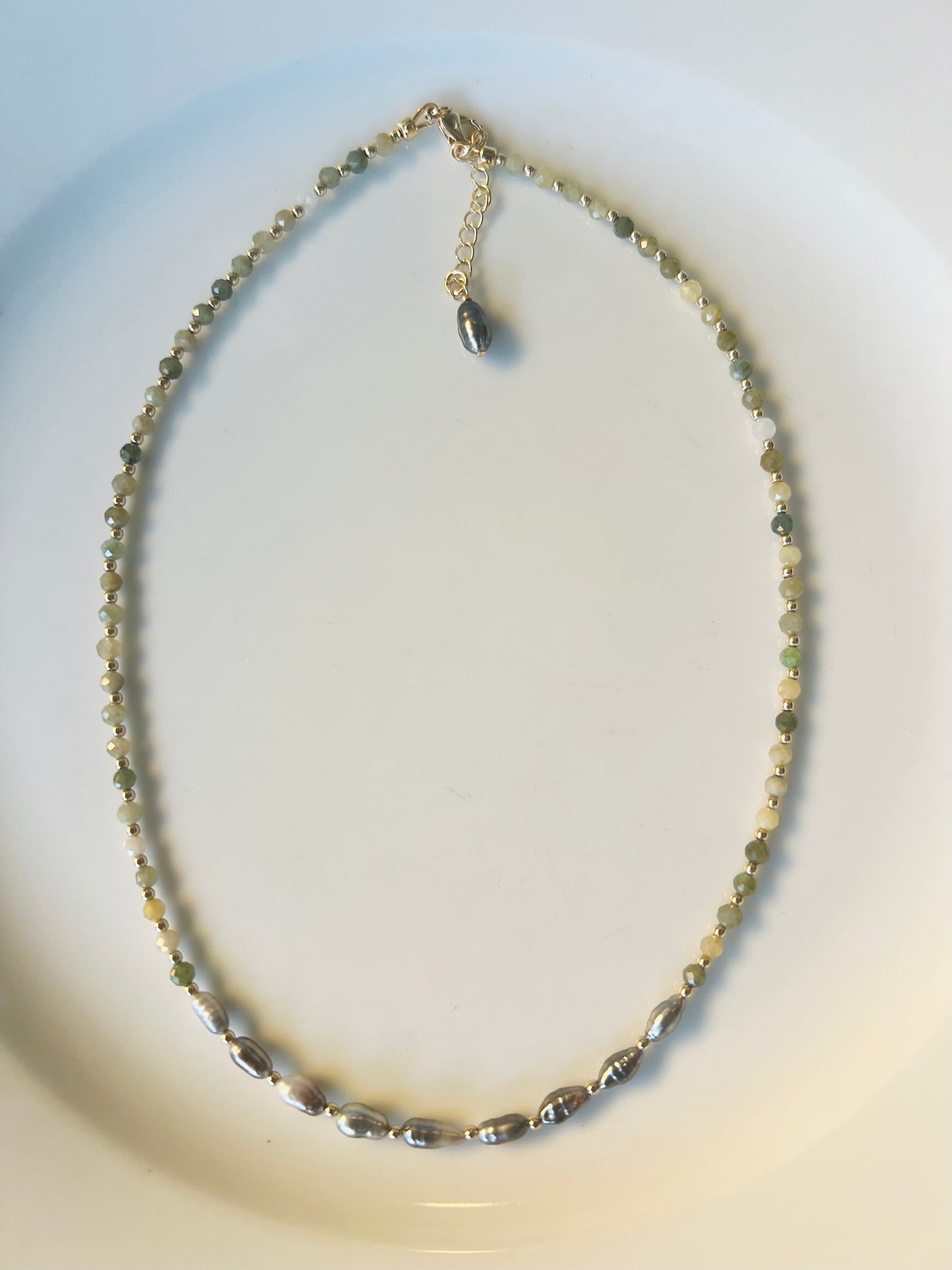 Tahitian Keshi & Jade Necklace