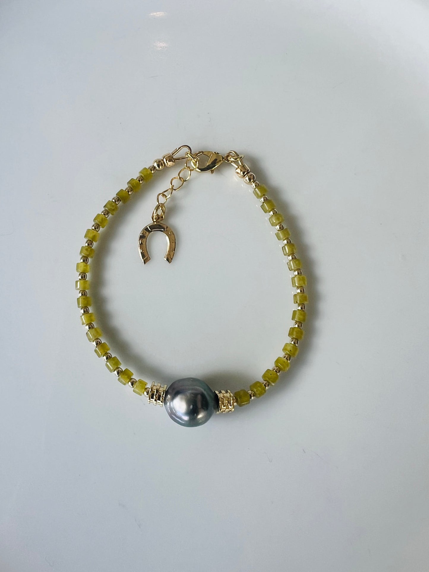 Olive Jade & Tahitian Bracelet