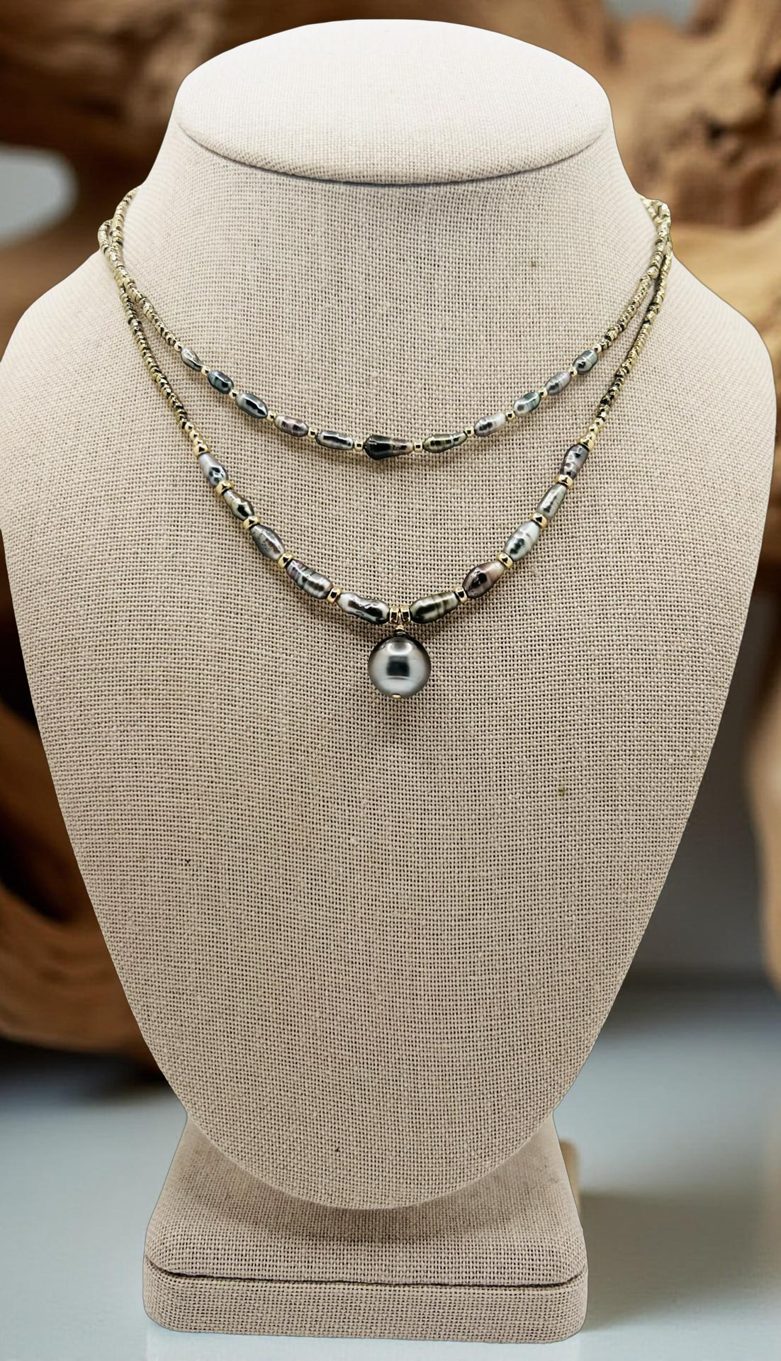 Keshi & Hematite Pendant Necklace