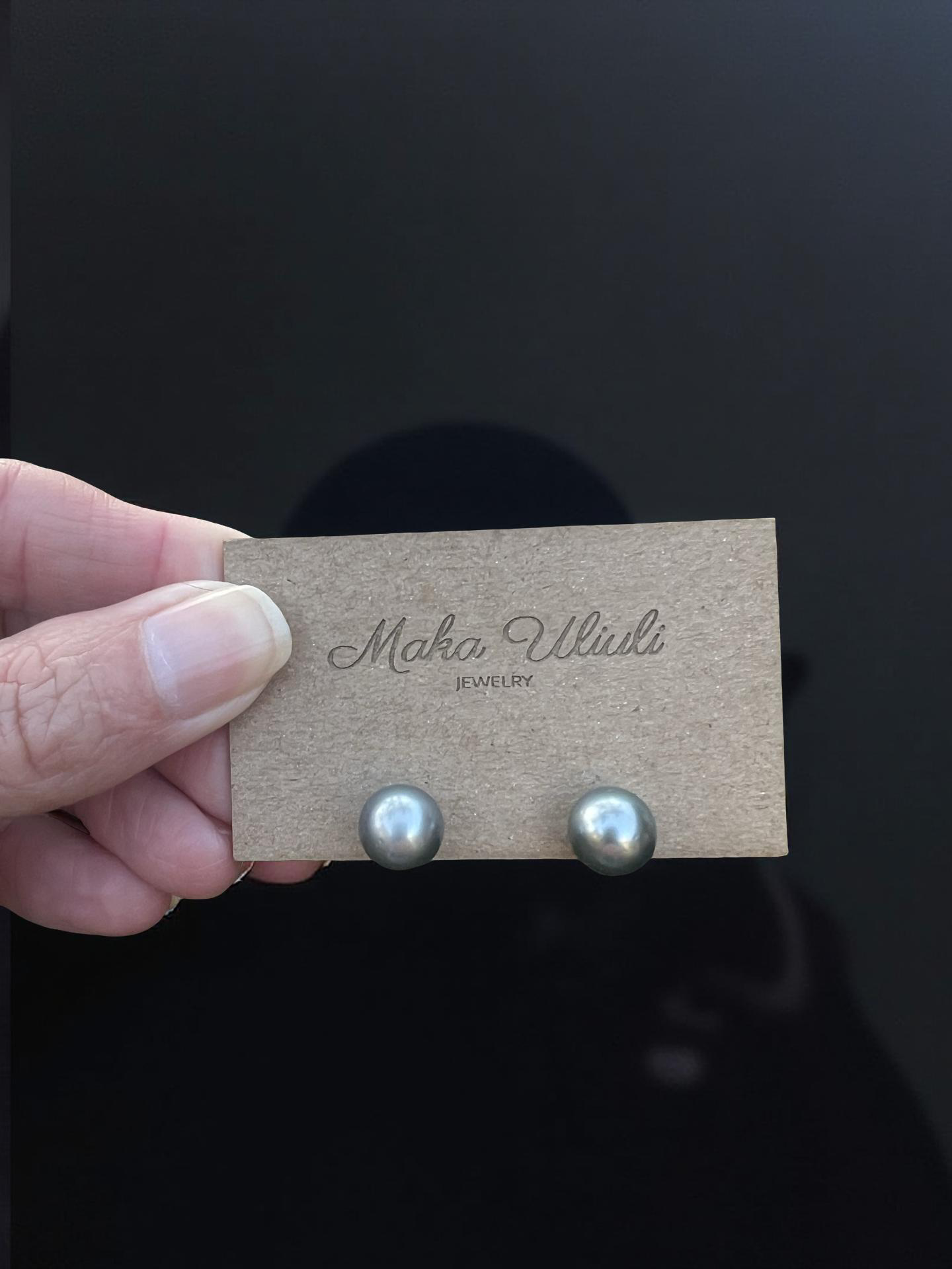 Tahitian Pearl Studs - 9mm Silver