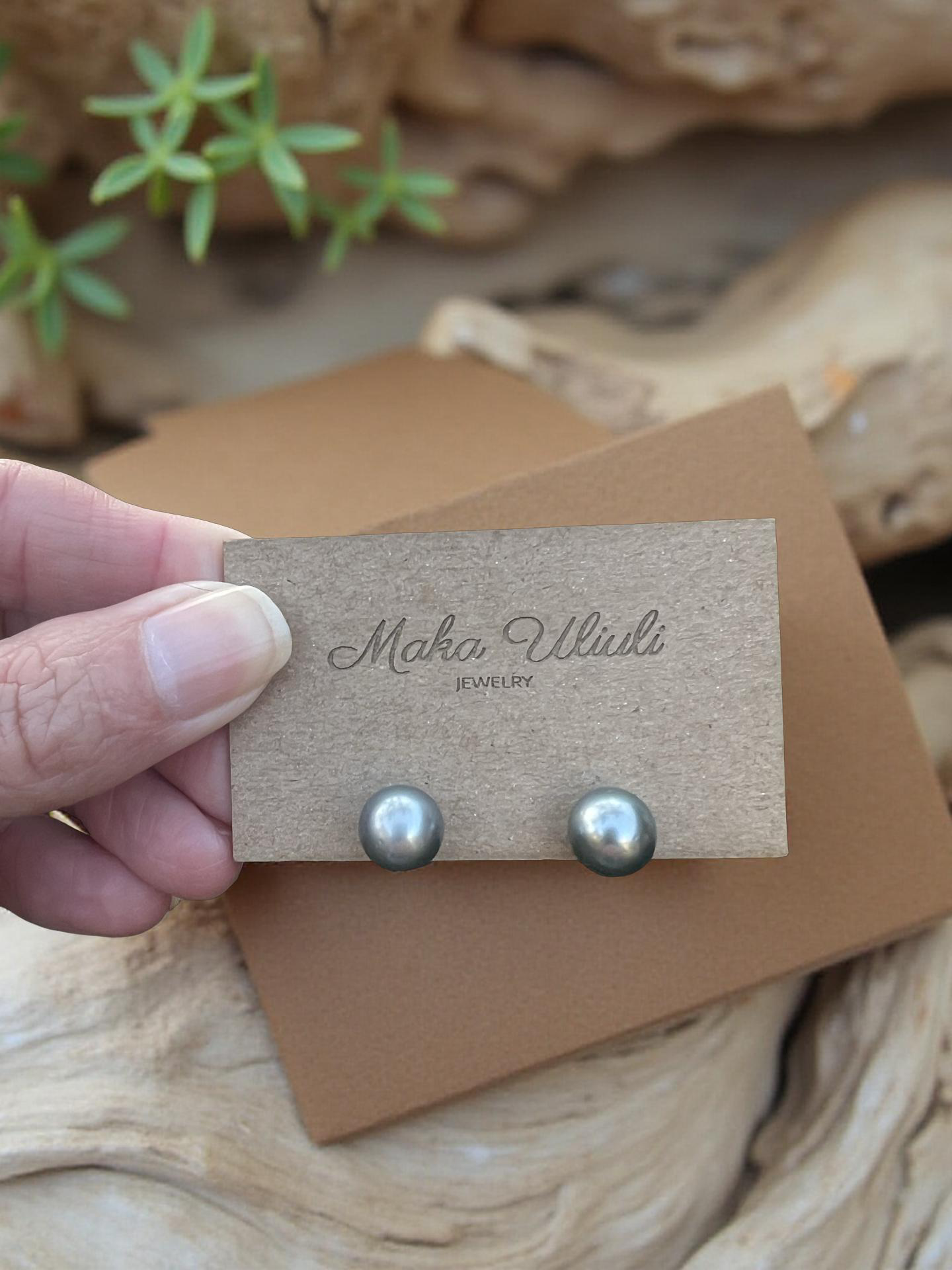 Tahitian Pearl Studs - 9mm Silver