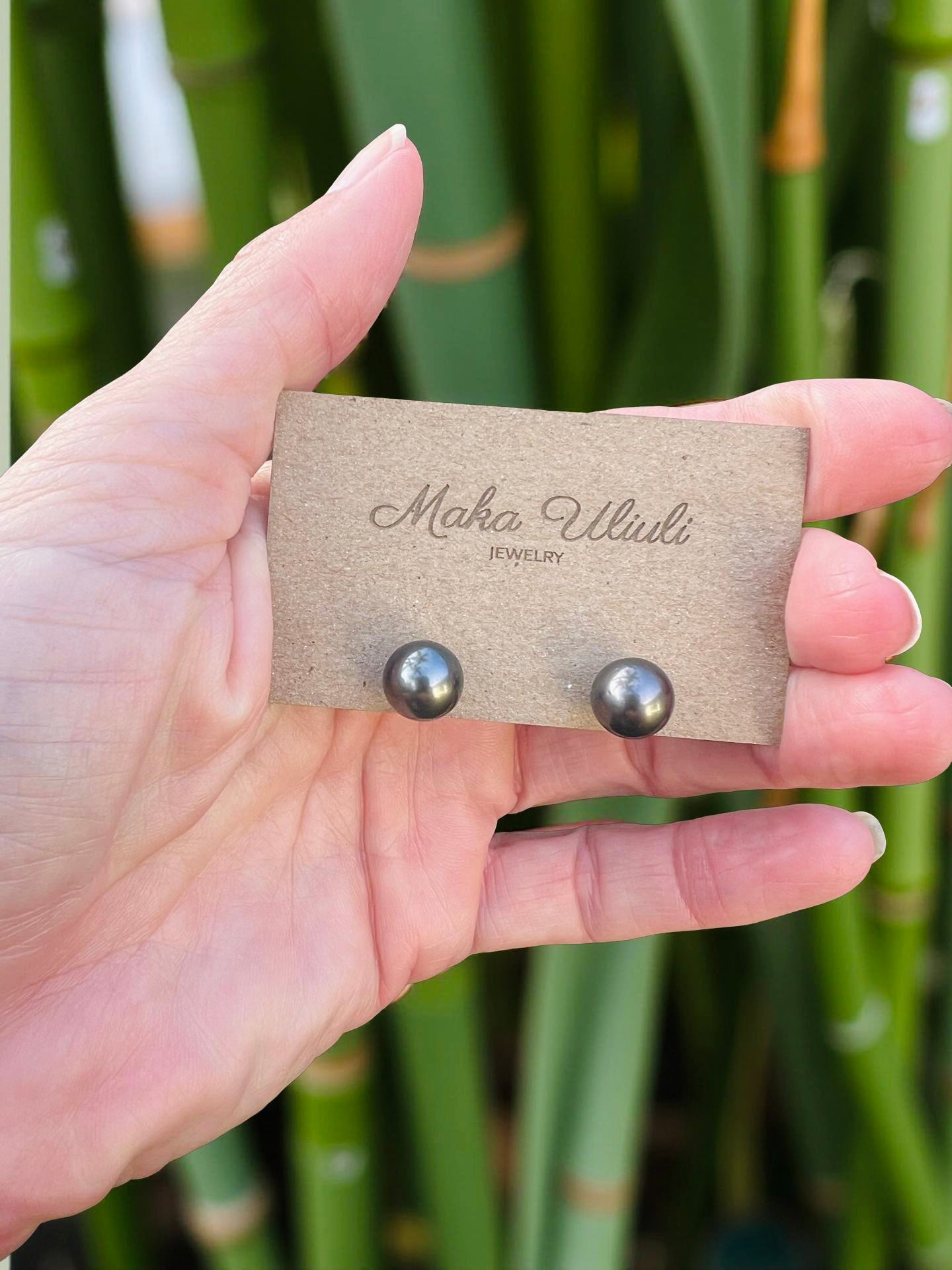 Tahitian Pearl Studs - 9mm Dark