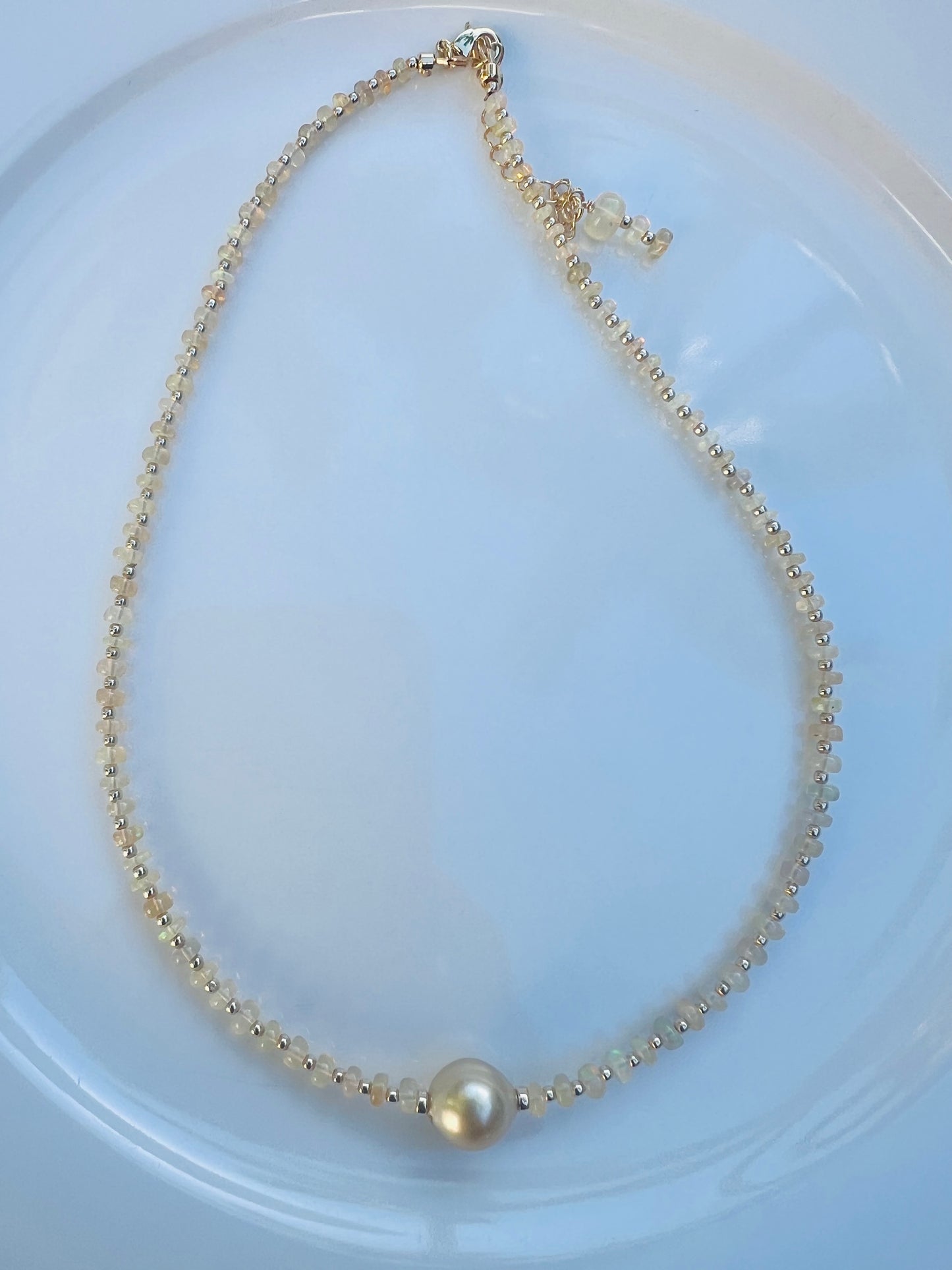 South Sea Pearl & Ethiopian Opal Solitaire Necklace