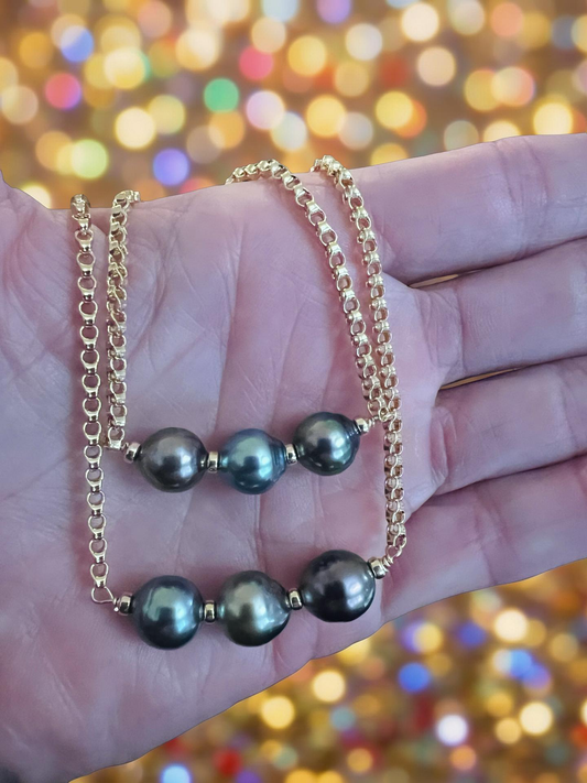 Tri-Color Tahitian Rolo Chain Necklace