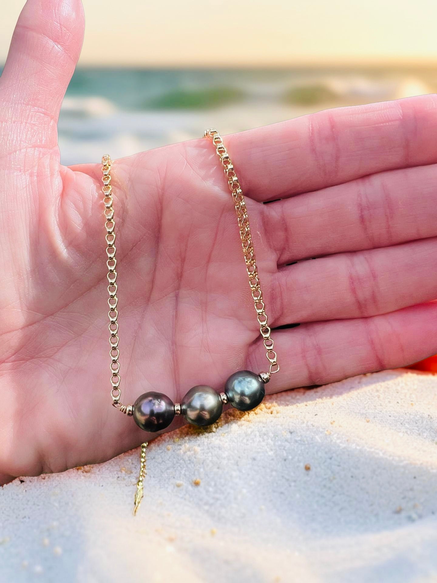 Tri-Color Tahitian Rolo Chain Necklace