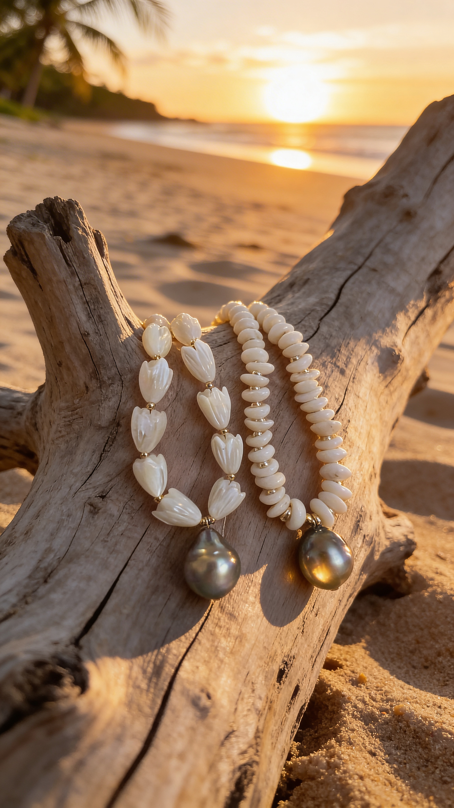 Tahitian Teardrop Puka Shell Necklace