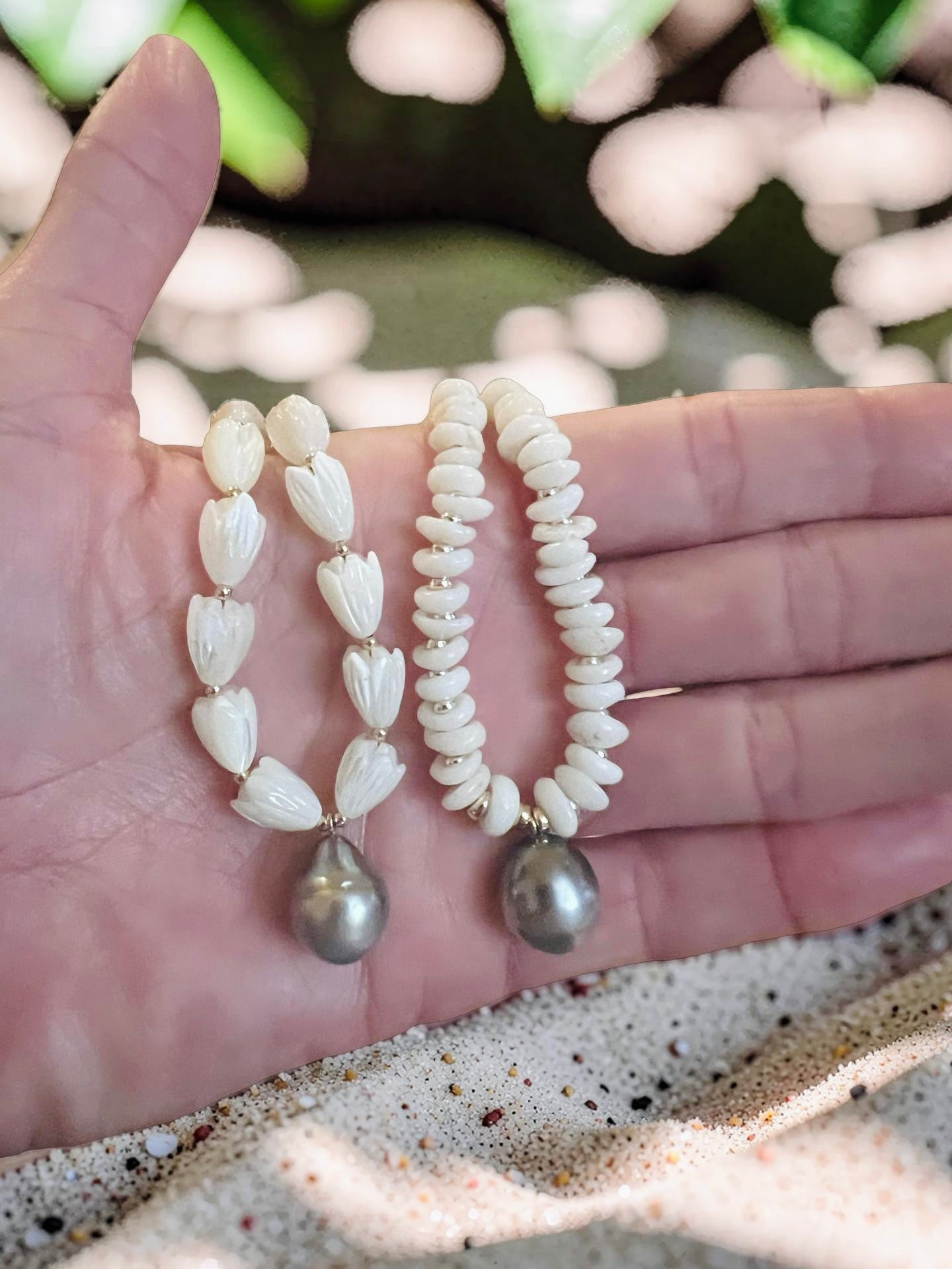 Tahitian Teardrop Pikake Necklace