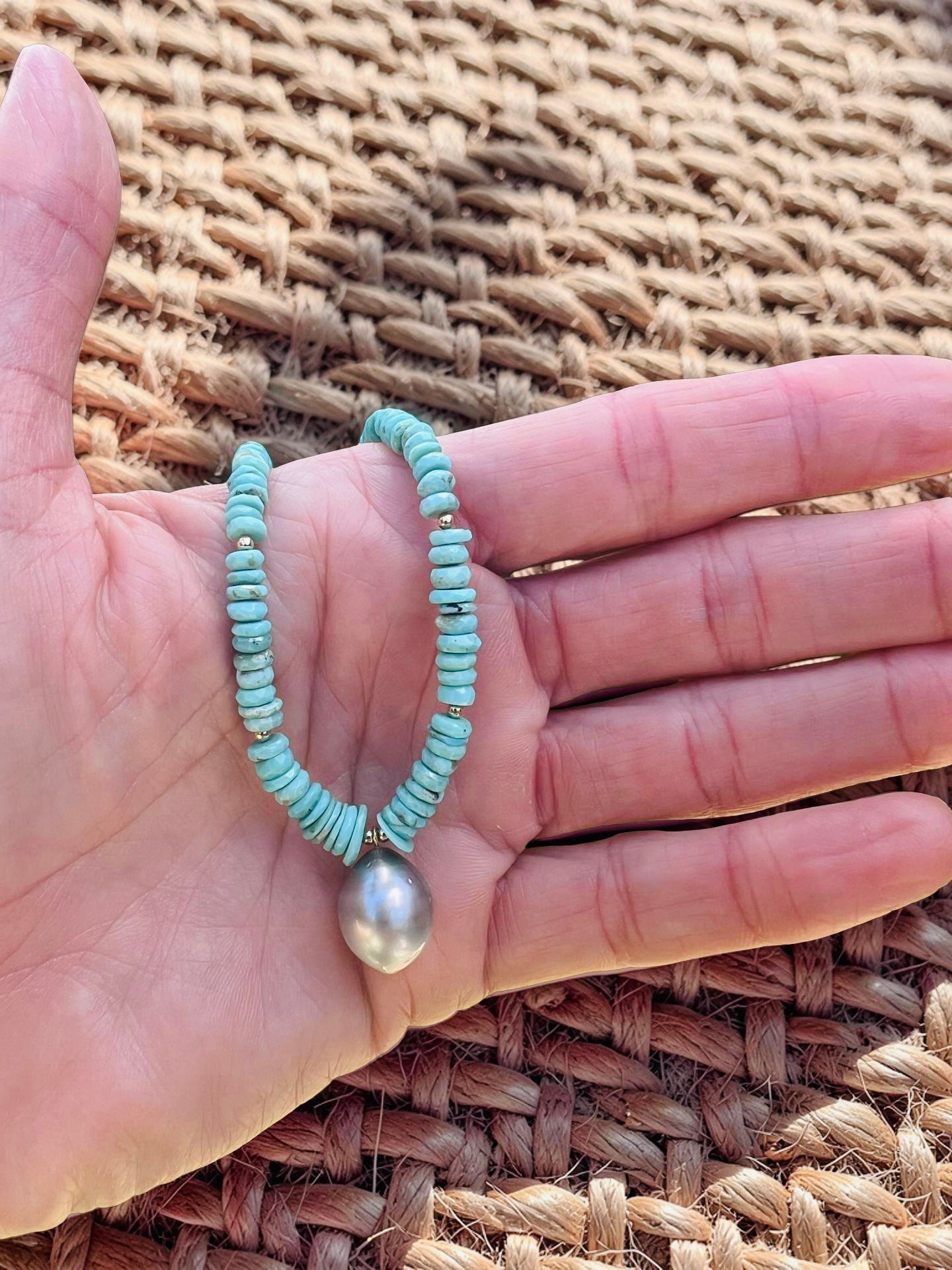 Tahitian Turquoise Teardrop Necklace