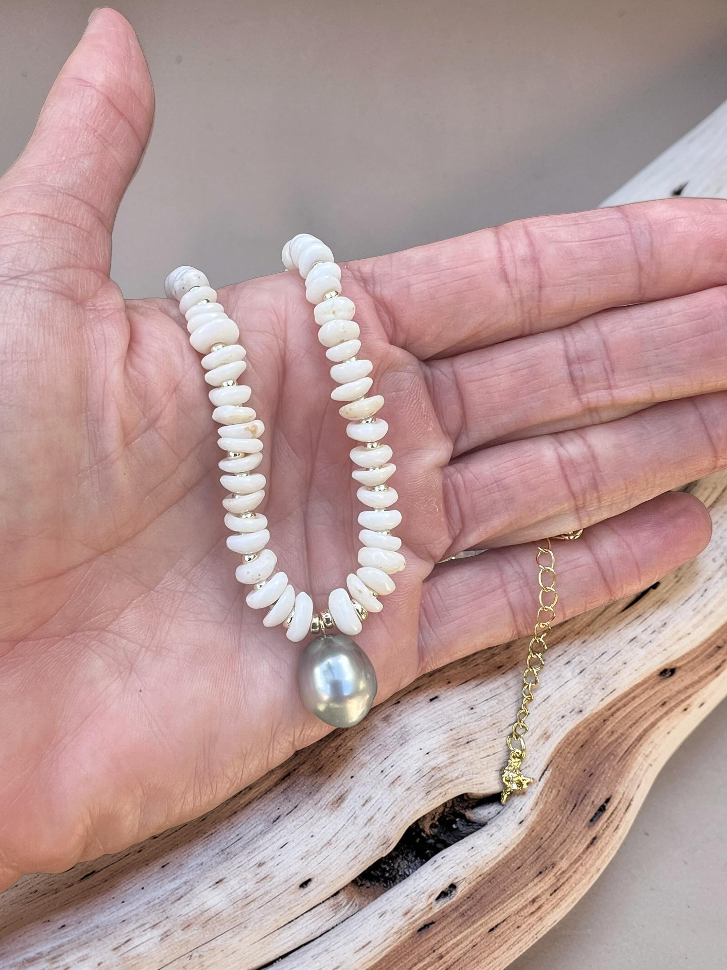 Tahitian Teardrop Puka Shell Necklace