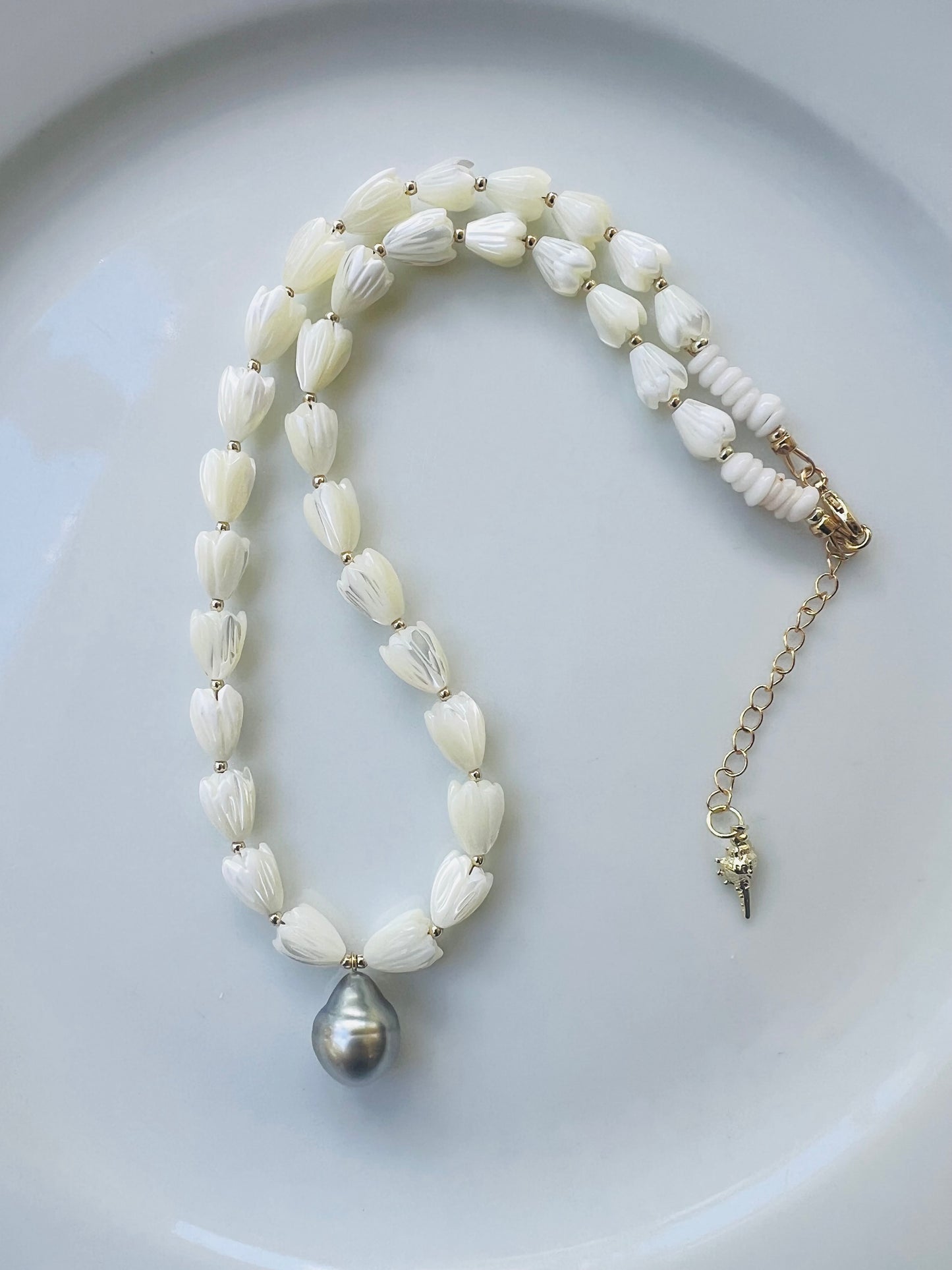 Tahitian Teardrop Pikake Necklace