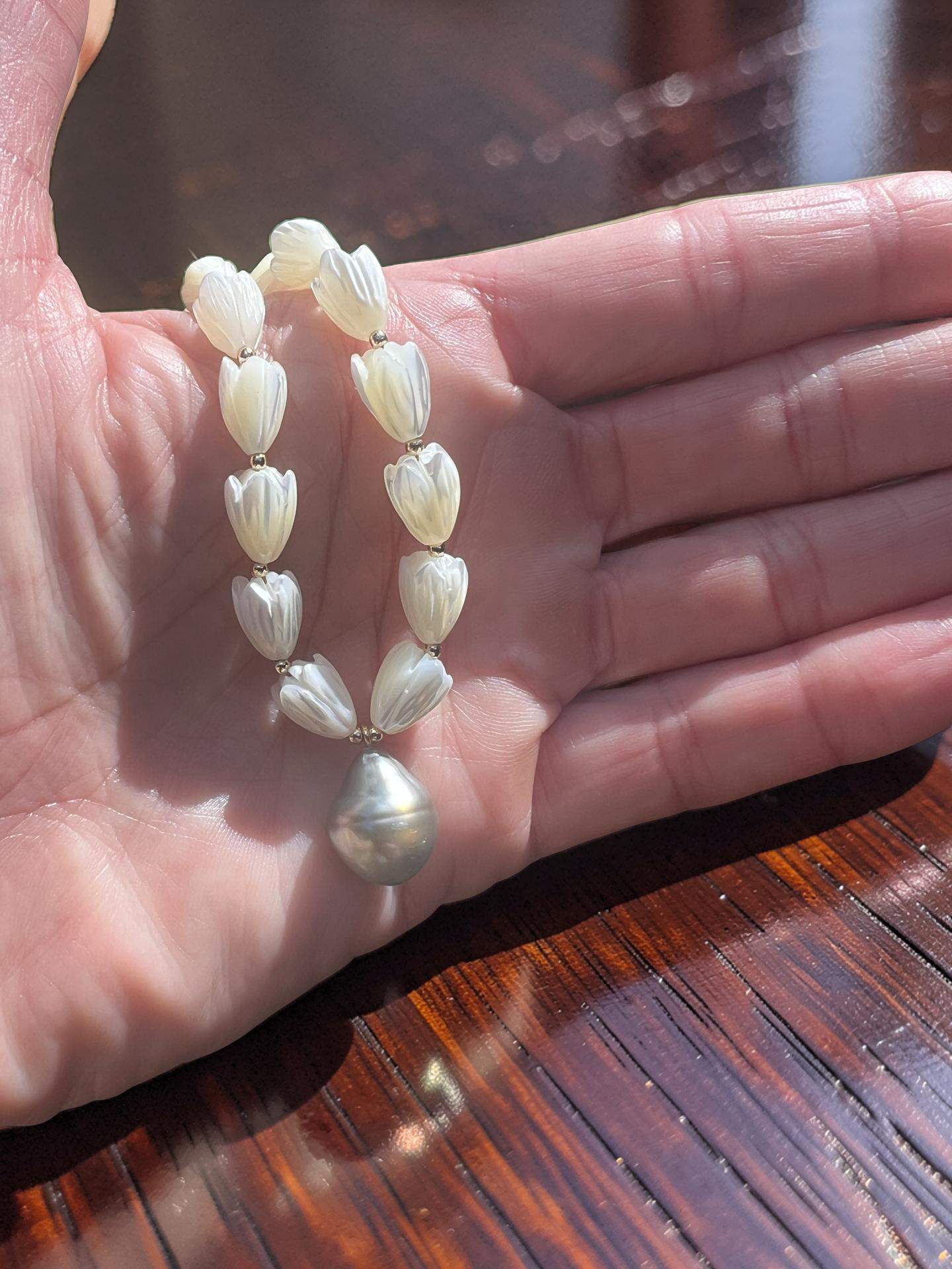 Tahitian Teardrop Pikake Necklace