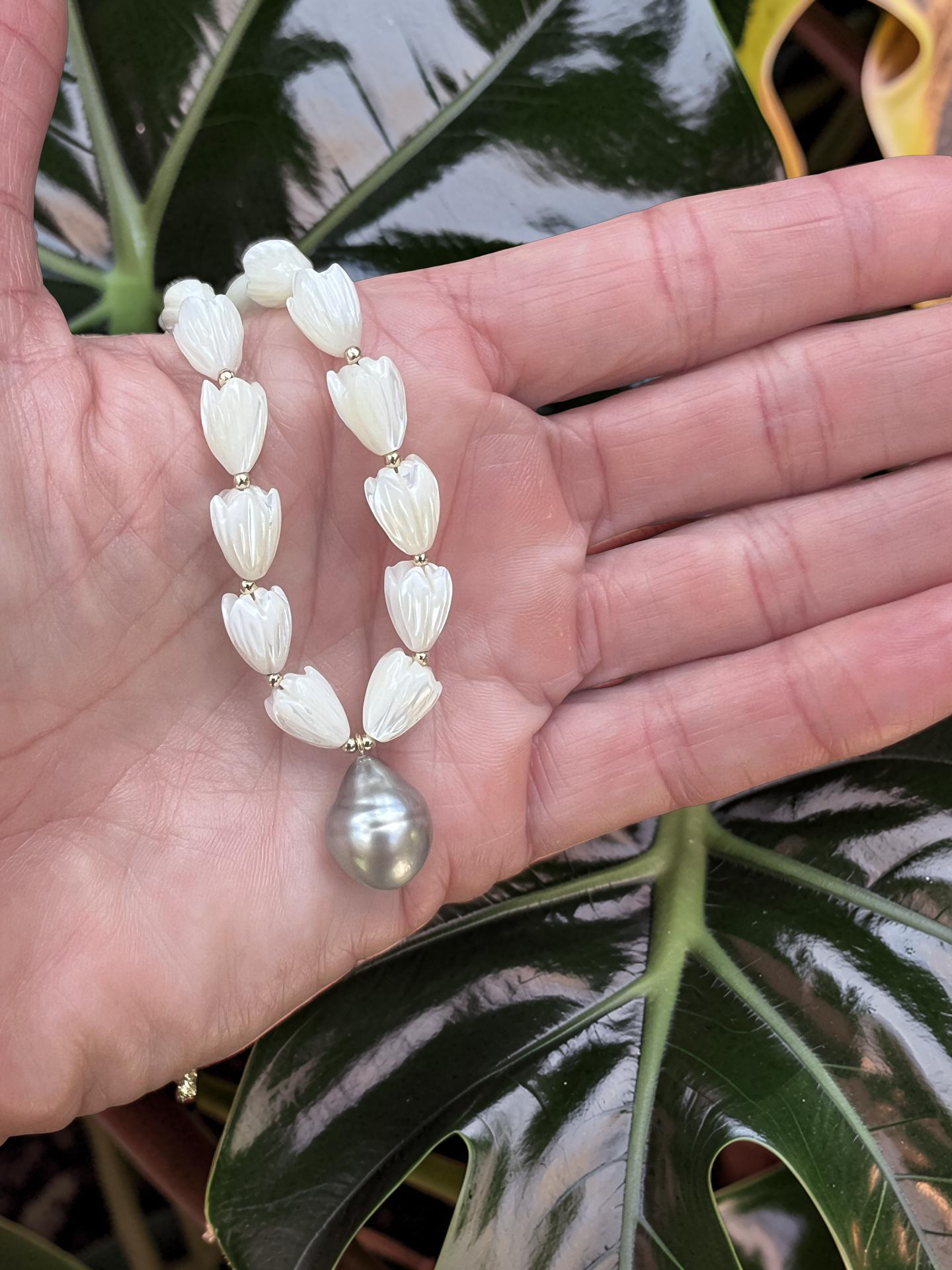Tahitian Teardrop Pikake Necklace