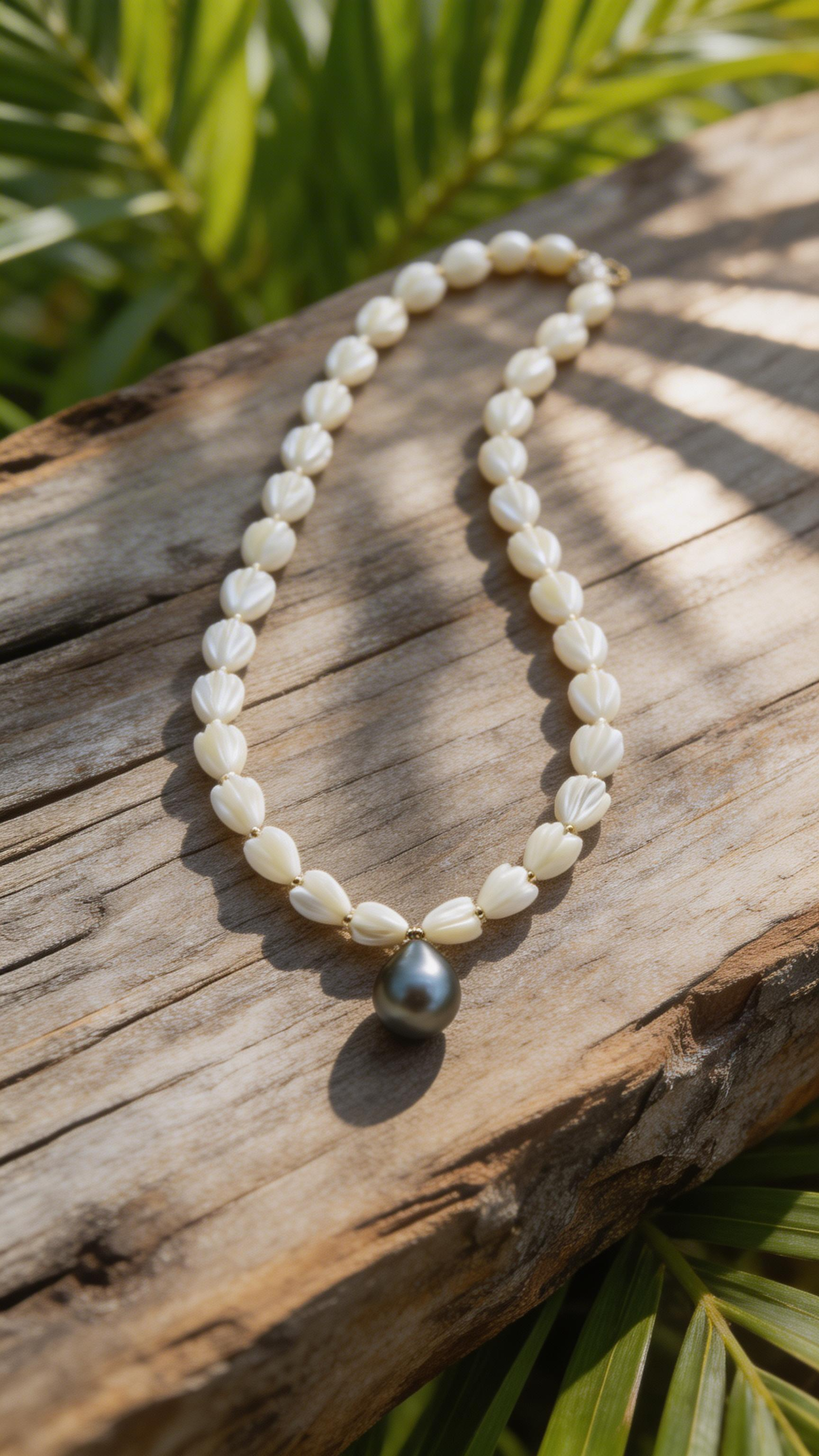 Tahitian Teardrop Pikake Necklace