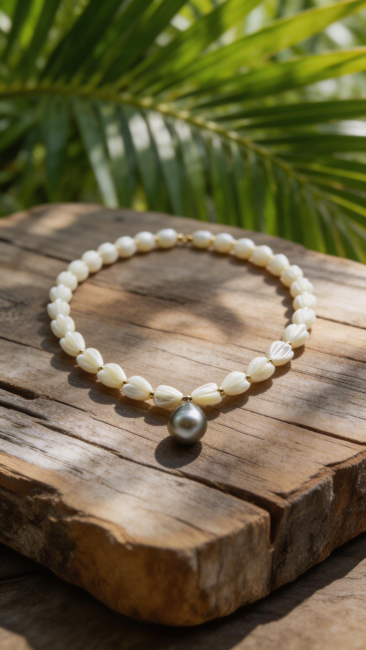 Tahitian Teardrop Pikake Necklace