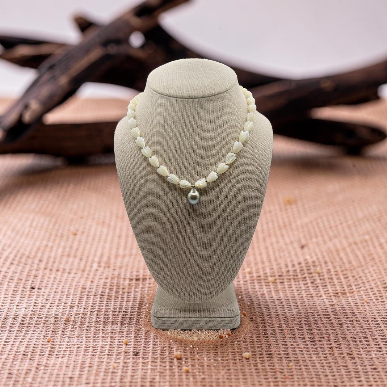 Tahitian Teardrop Pikake Necklace