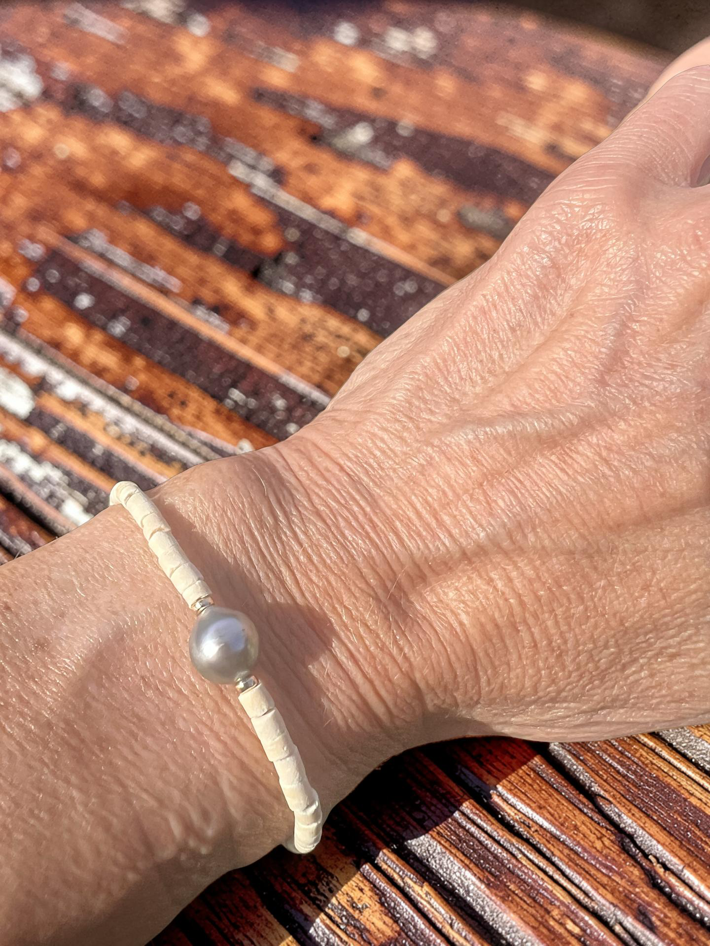 Tahitian Pearl & Coconut Wood Bracelet