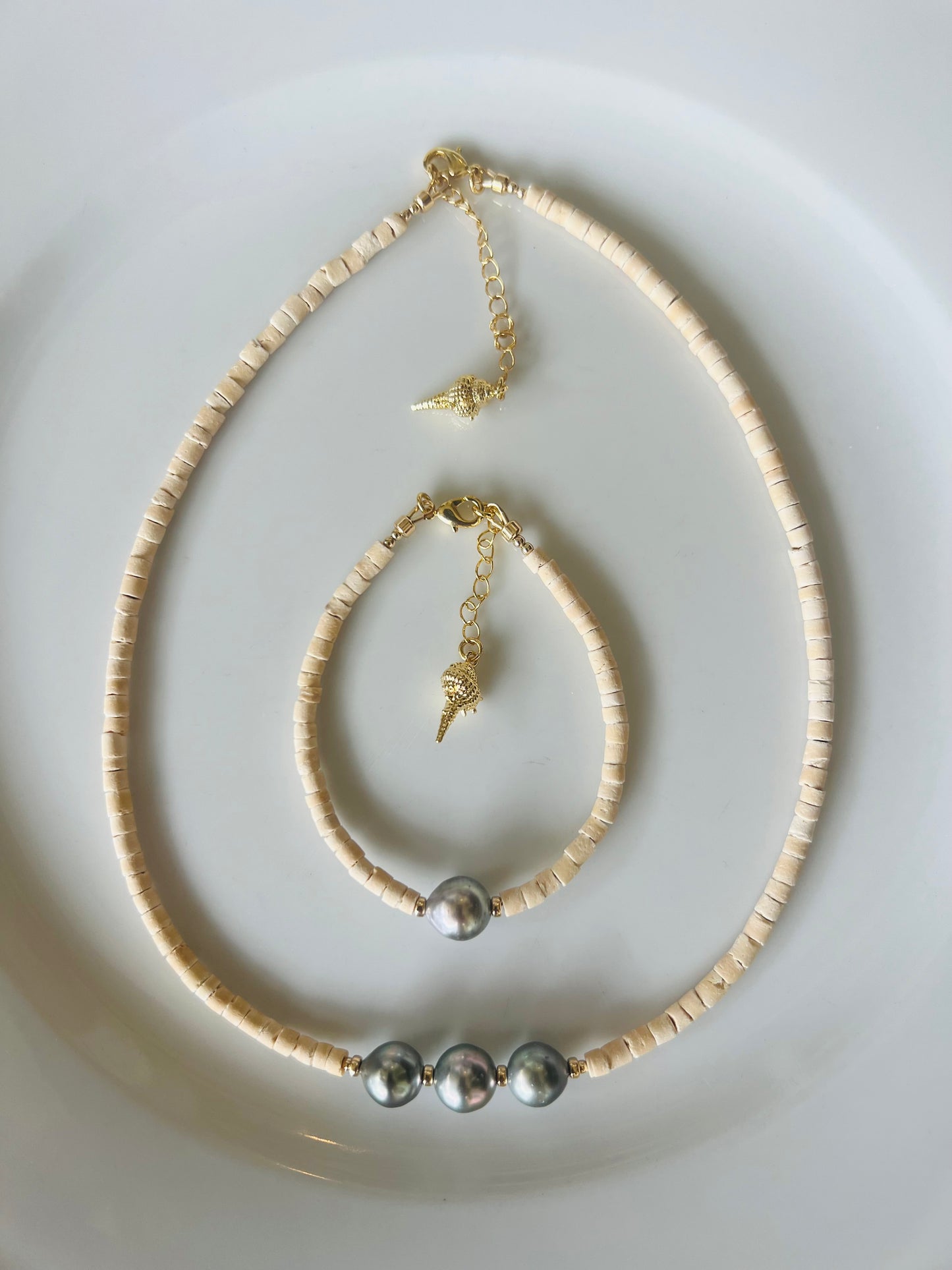 Tahitian Pearl & Coconut Wood Necklace