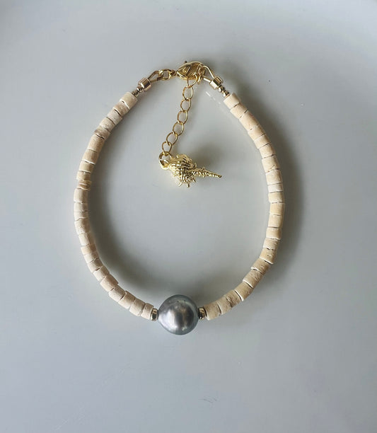 Tahitian Pearl & Coconut Wood Bracelet