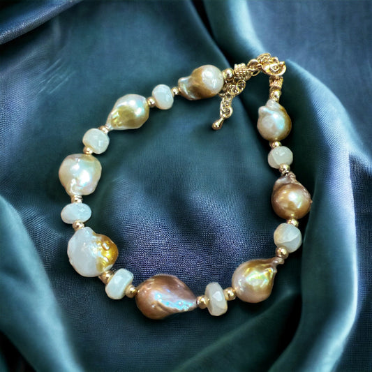 Pond Slime Pearl & Moonstone Bracelet