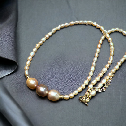 Metallic Edison Rice Pearl Necklace