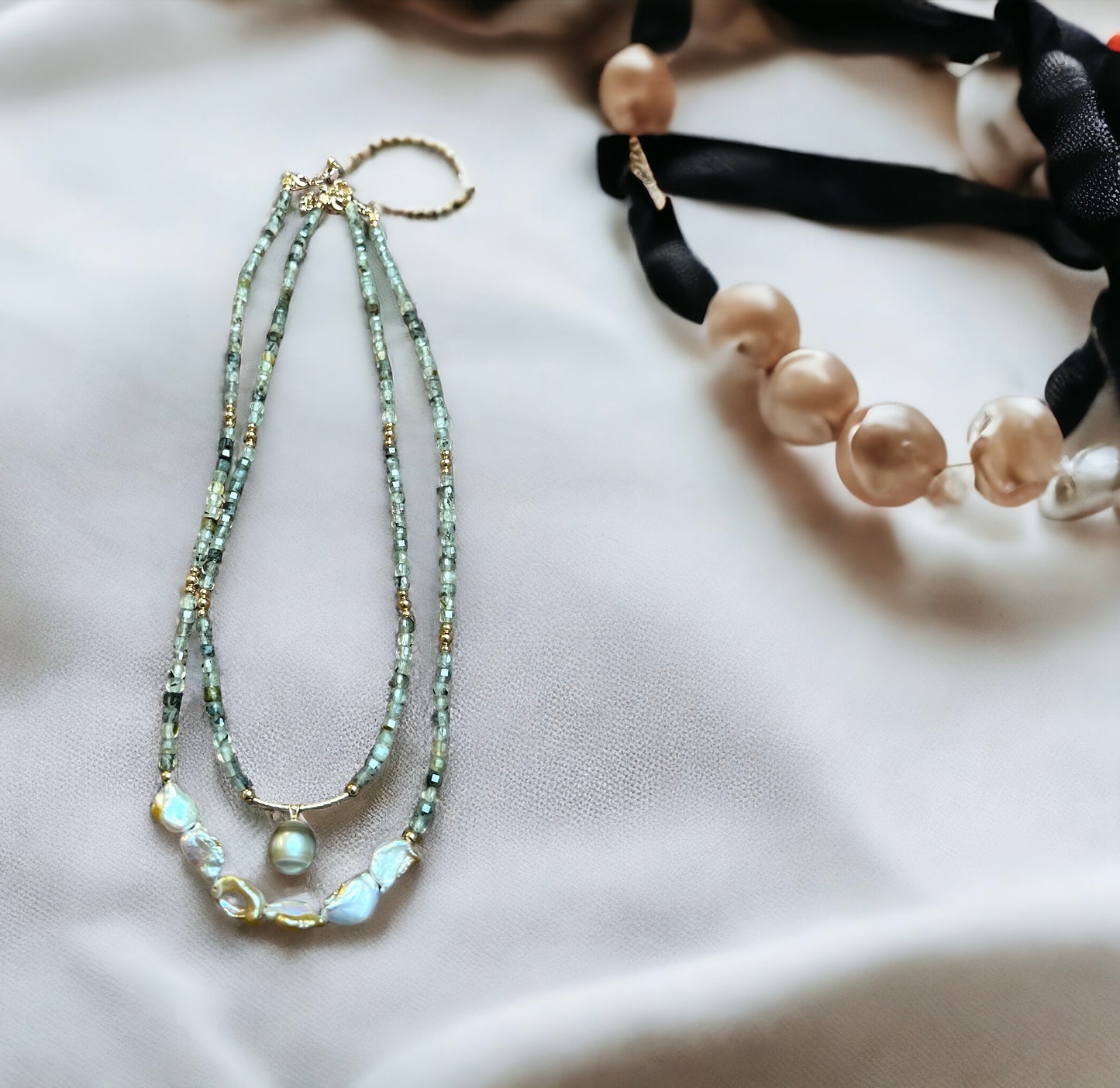 Tahitian Pearl Prehnite Necklace
