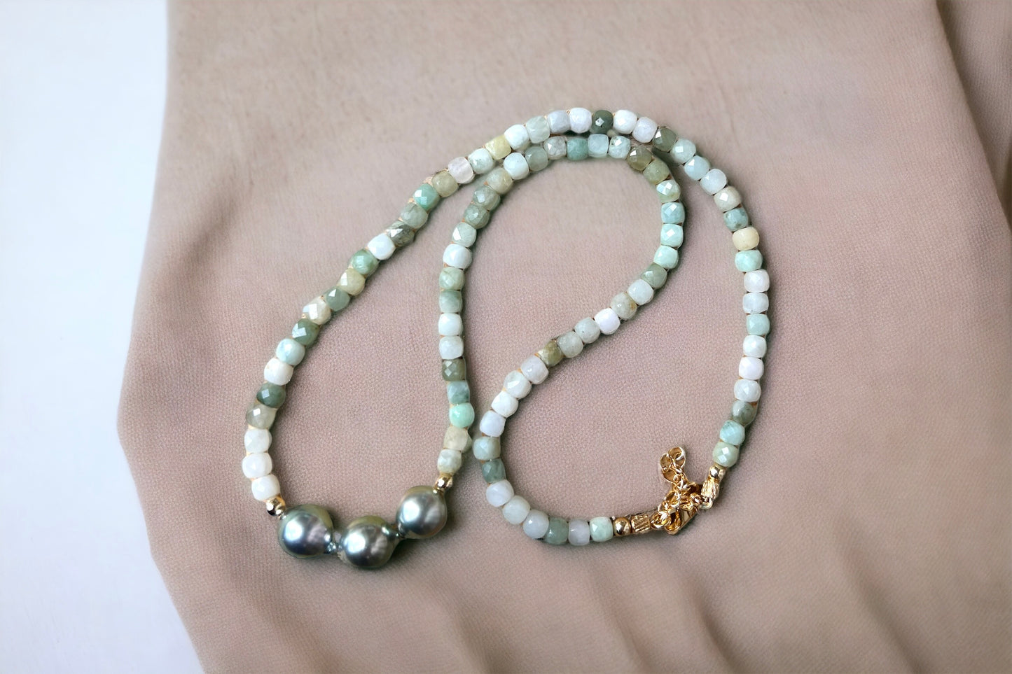 Burma Jade Tahitian Pearl Necklace