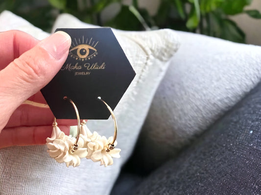 White Petite Flower Small Hoops