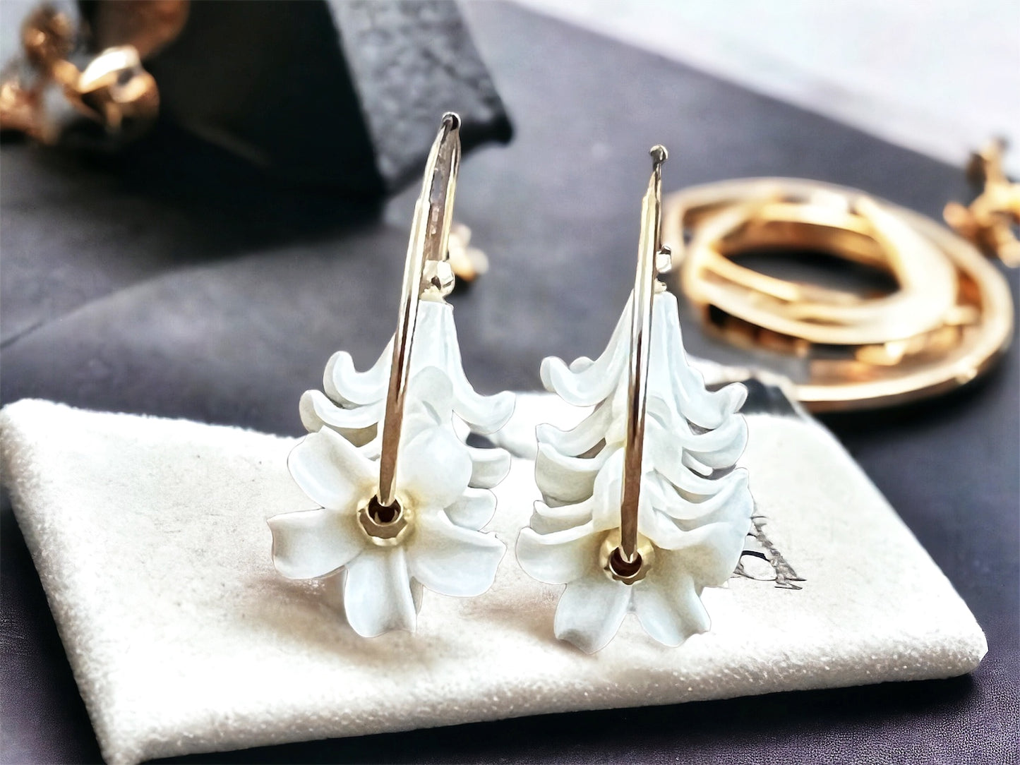 White Petite Flower Small Hoops