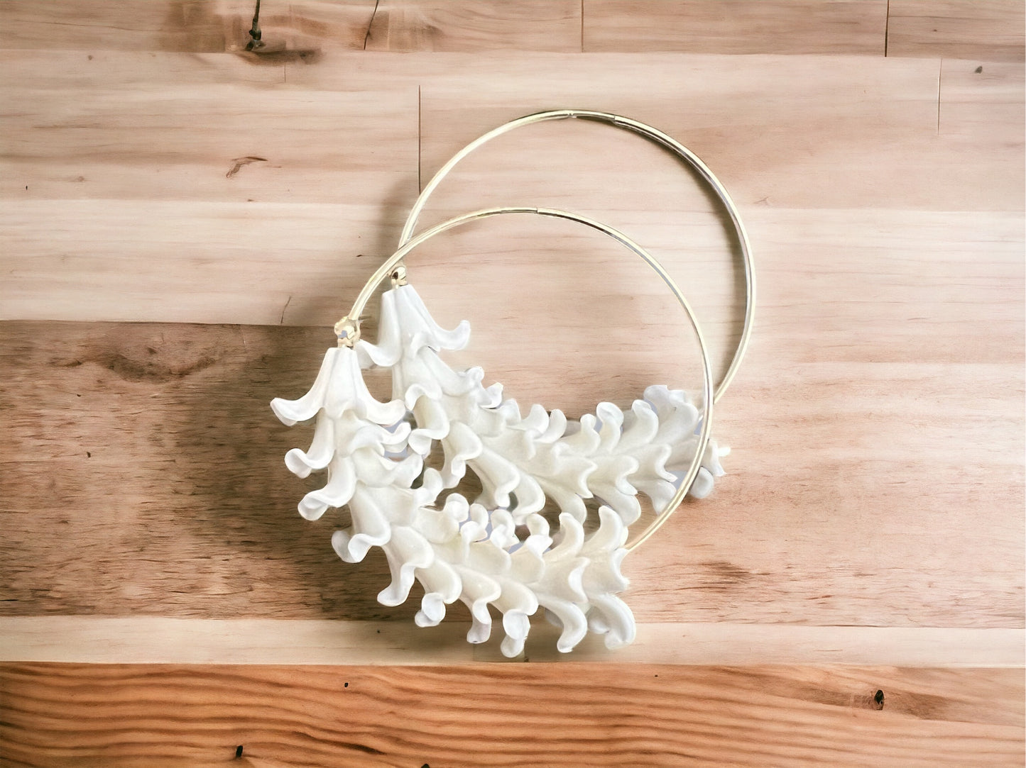 White Petite Flower Large Hoops