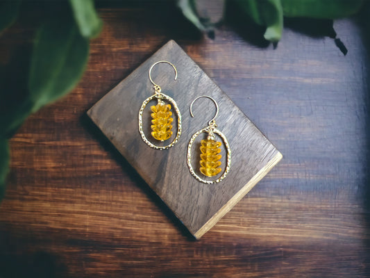 Amber Daffodil Hoop Earrings