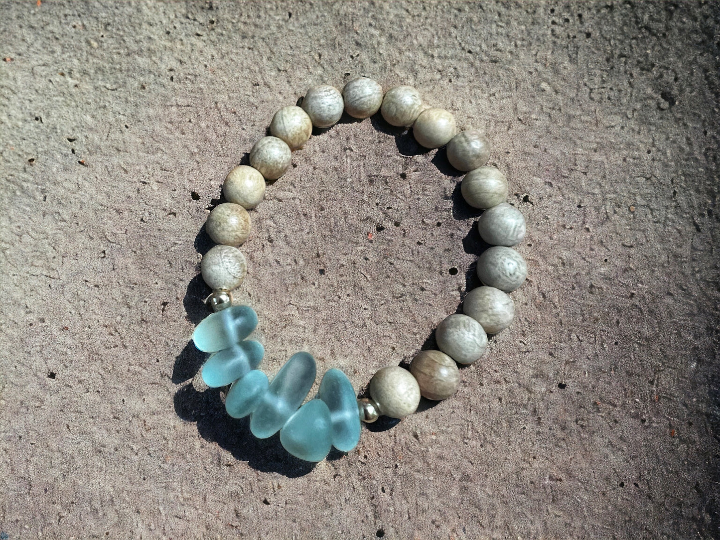 Sea Glass & Sandalwood Bracelet