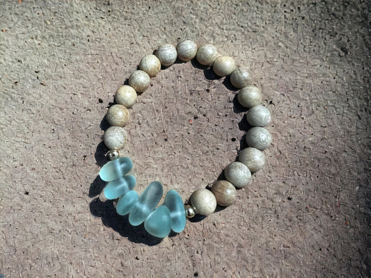 Sea Glass & Sandalwood Bracelet