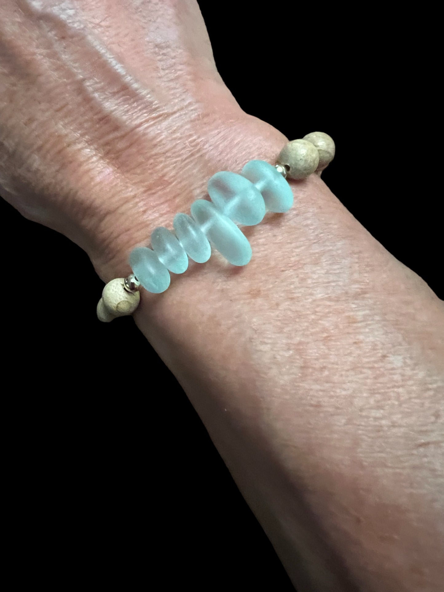Sea Glass & Sandalwood Bracelet