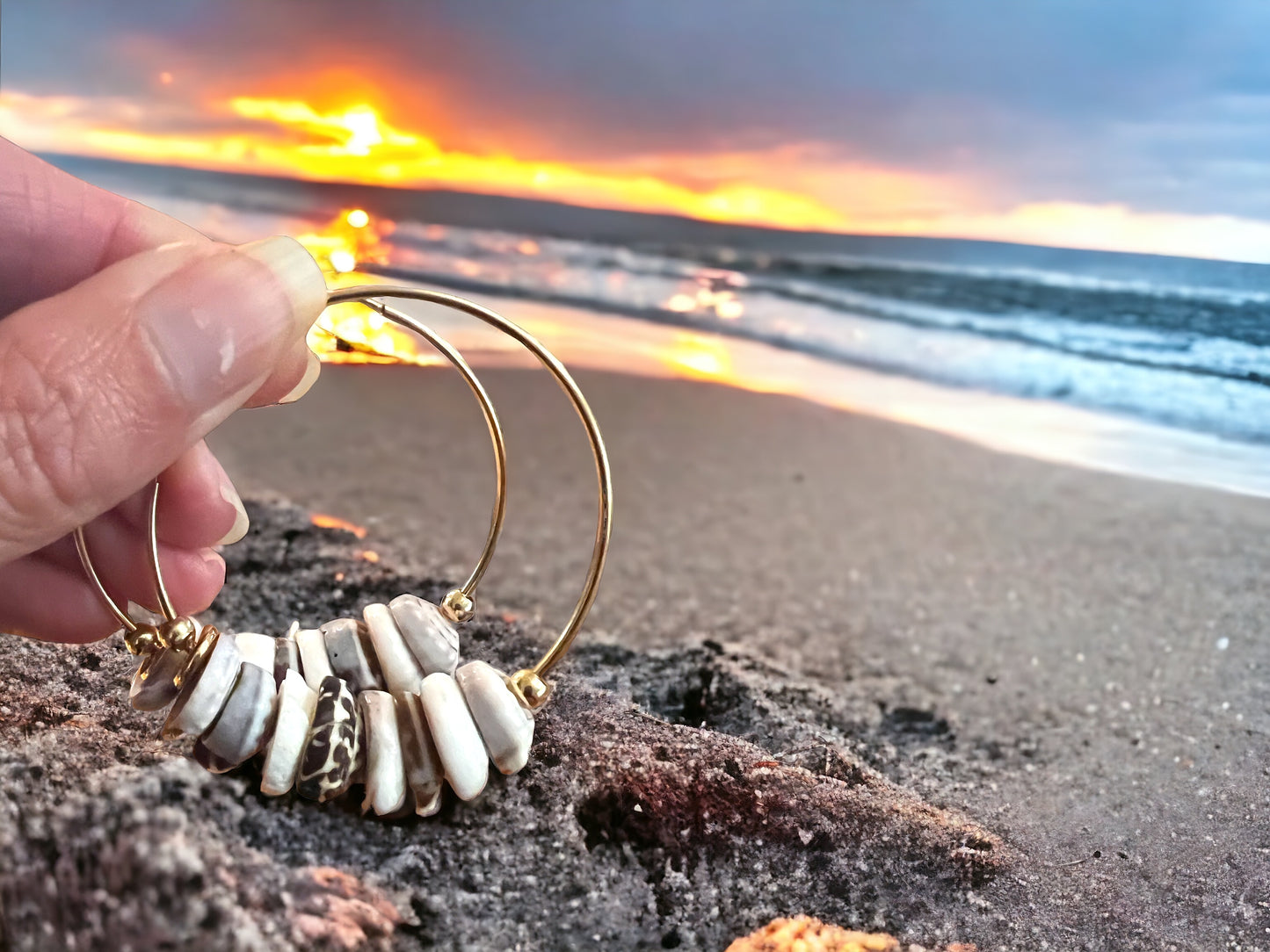 Large Puka Shell Hoops - Dark