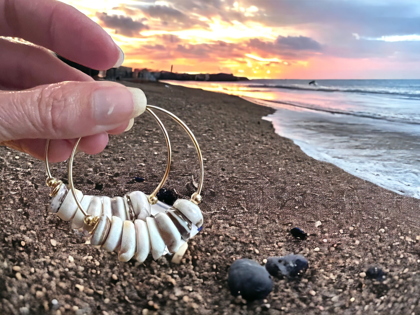 Large Puka Shell Hoops - Light