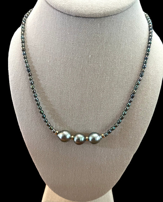 Tahitian & Peacock Freshwater Pearl Necklace