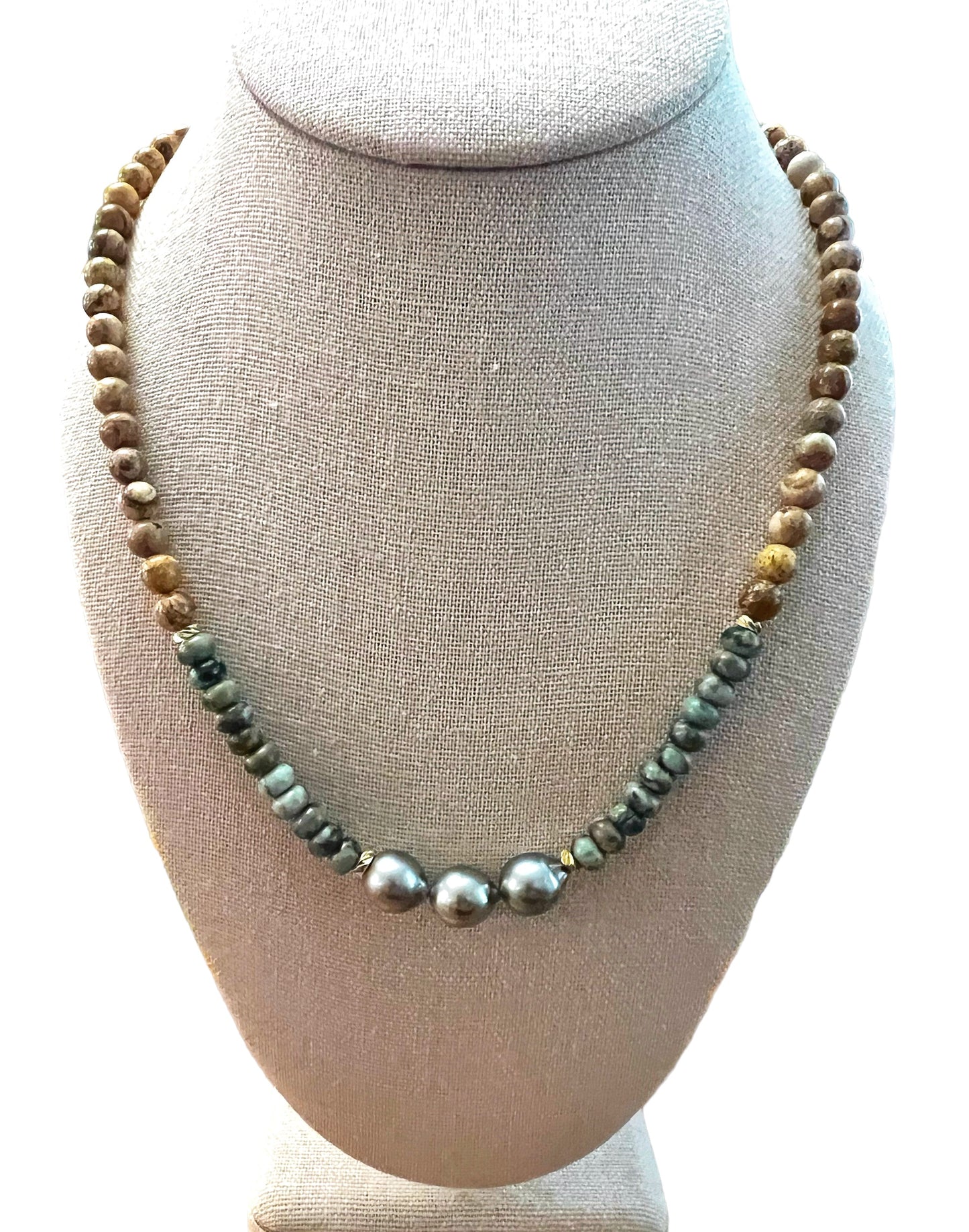 Tahitian Pearl Turquoise & Picture Jasper Necklace