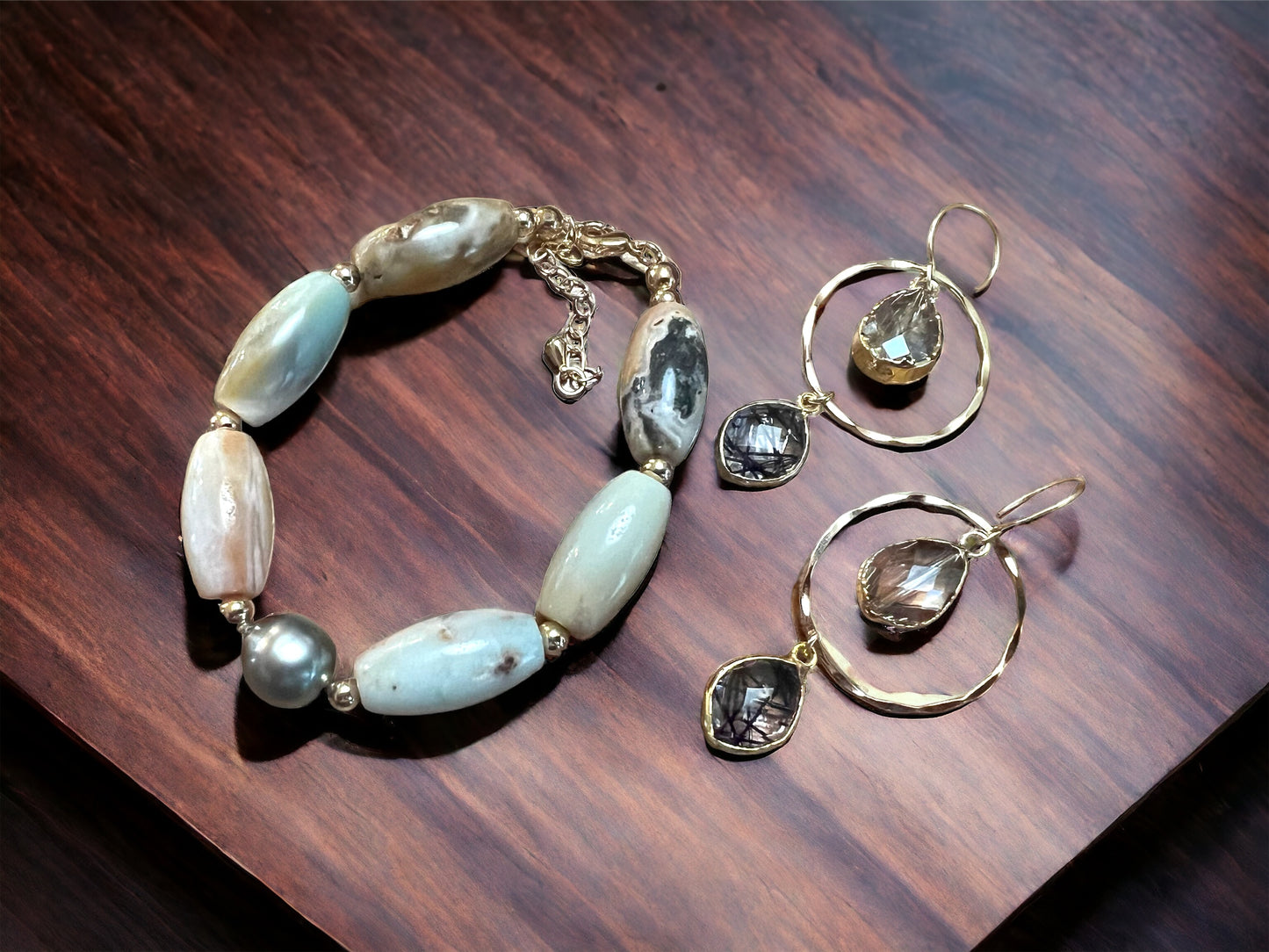 Tahitian Pearl Flower Amazonite Bracelet