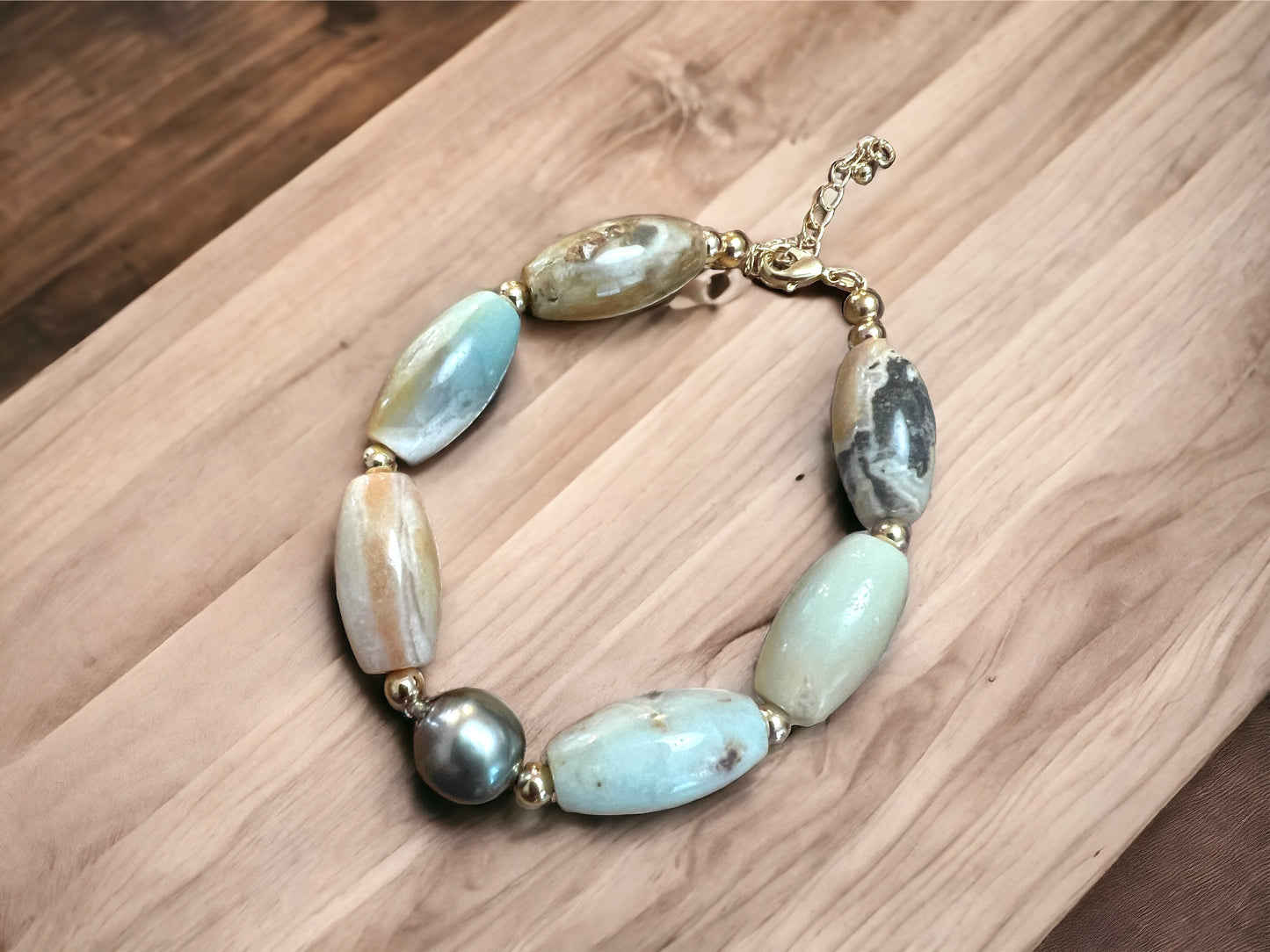 Tahitian Pearl Flower Amazonite Bracelet
