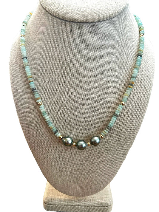 Tahitian Pearl Amazonite Necklace